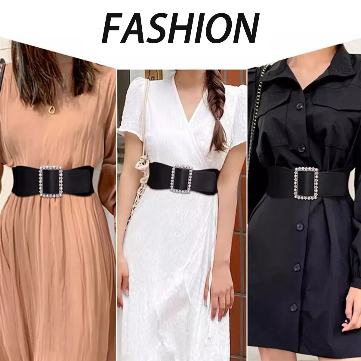 1pc Women's Belt Fashionable Pearl Buckle Shaping Belt Versatile Elastic Elastic Belt Pu Leather Wide Waist Seal With Dress Coat