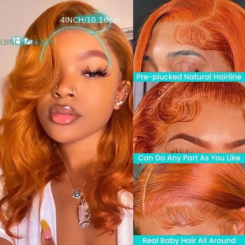 350 Ginger Orange Human Hair Wig Body Wave Pre Plucked With Baby Hair Lace Front Wigs 13x4 Ear To Ear Lace Body Wave Lace Wigs 1 2