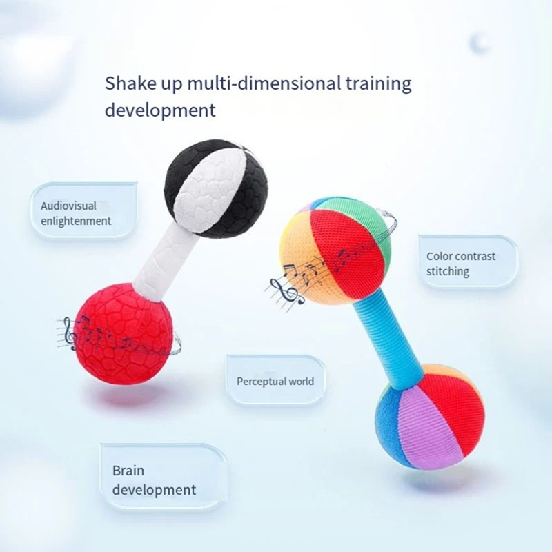 2PCS Grasp Training Dumbbell 0-1 Year Old Baby Auditory Perception Training Chewable Sand Hammer Rattle Toy 4