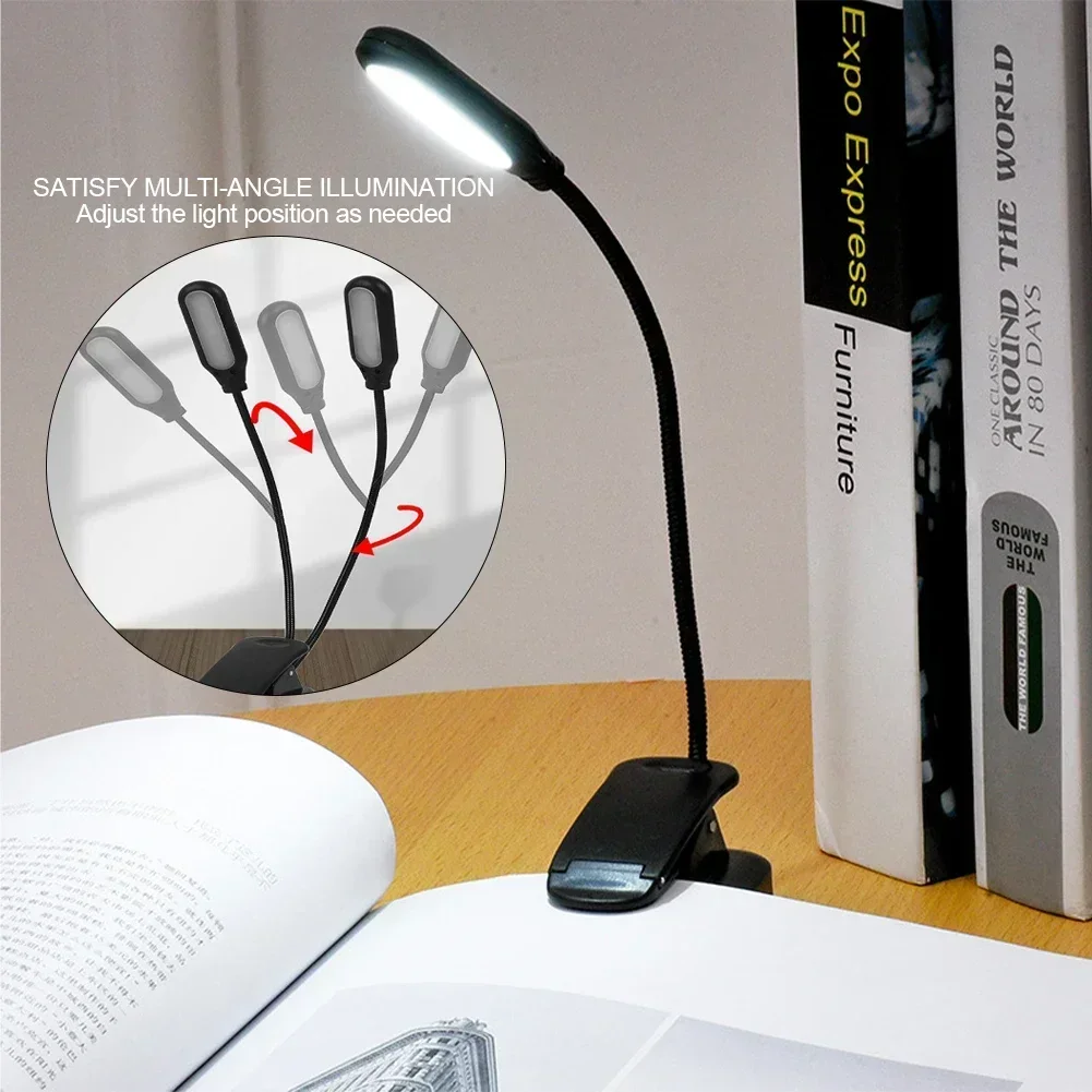 Portable LED Book Light with Flexible Clip - White Daylight Reading Lamp
