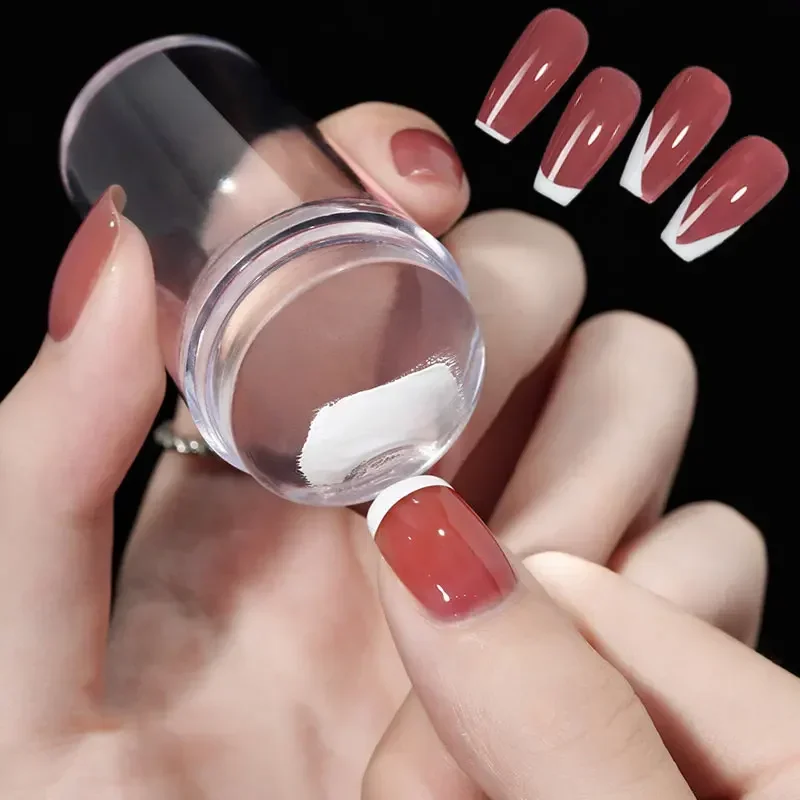Heallor Nail Stamper Jelly Silicone Printing Nail Polish Stamping French Tip Nail Stamp Template with Scraper Manicure Stencil T 2