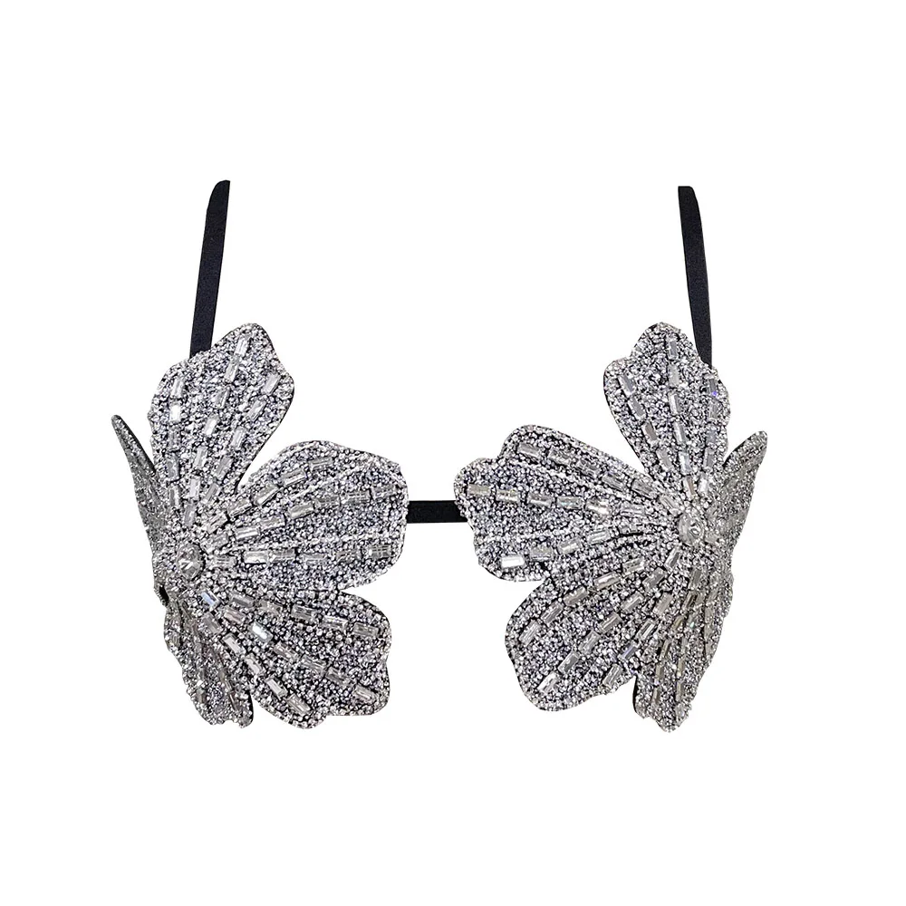YOUR BUMP CURVE Handmade crystal bra flower embroidery inlaid metal rhinestones short top sexy women beach pool yacht sea party