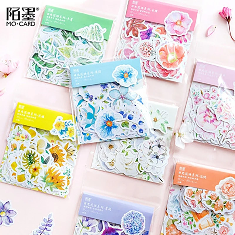 45pcs/bag 8 Colors Fresh Flowers Deco Diary Stickers Scrapbooking Planner Junk Journal Decorative Stationery Stickers