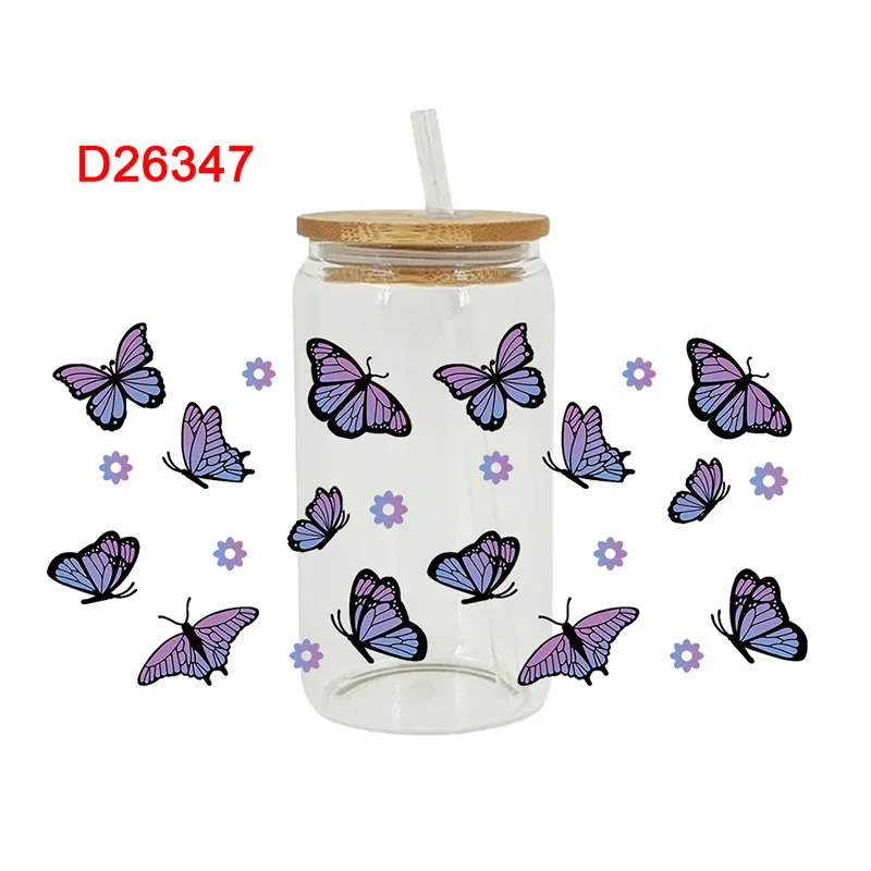 UV DTF Transfer Sticker Butterfly 16oz Libbey Glasses Wraps Bottles Cup Can DIY Waterproof Decals D24836