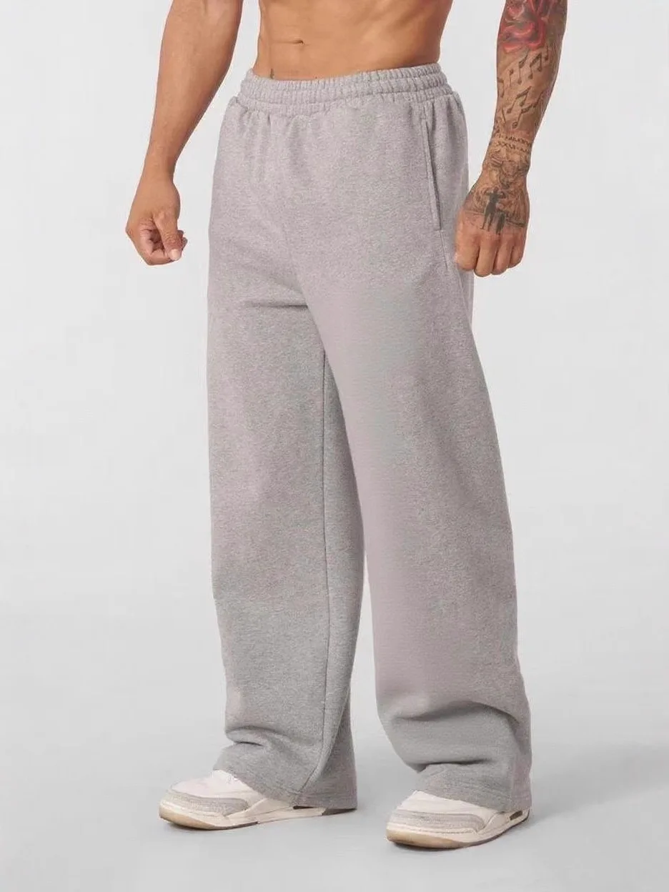 American style basketball themed casual pants for men, loose straight fit oversized sports pants
