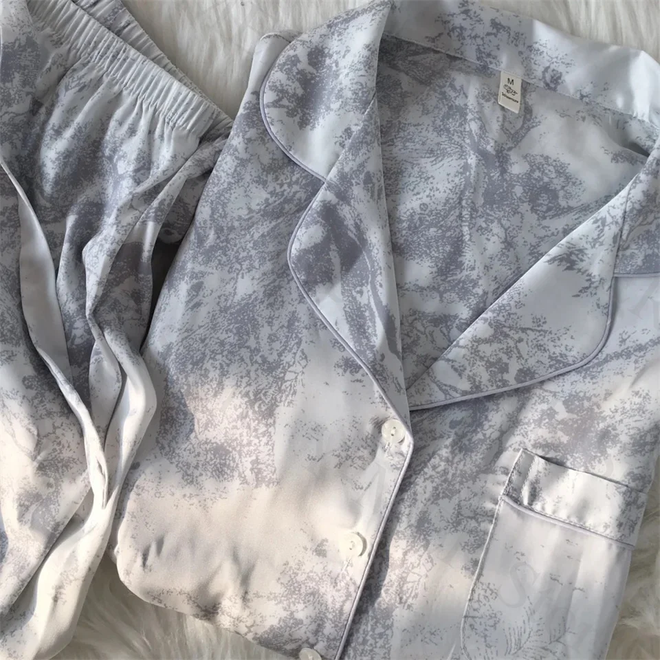 Pijama De Algodón Mujer 2 Piezas - Manga Larga, Pantalón, Tejido Suave Tipo Seda Hielo