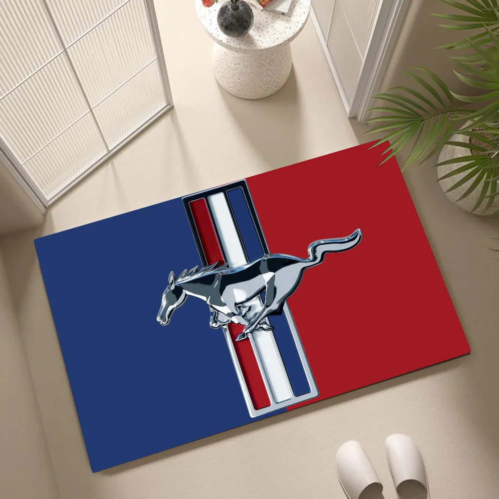 M-Mustang Car Logo Printed Floor Mat Home Bedroom Kitchen Non-slip Floor Rug, Absorbent Anti-fouling Door Mats 2