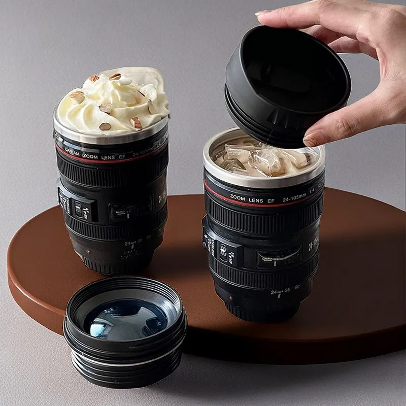 Coffee Cup SLR Lens Camera Model Plastic Casual with Lid EF24-105mm White Black Creative Gift