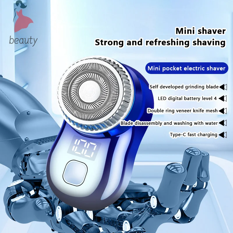 

Men's Mini Electric Travel Shaver Double Ring Face Beard Razor LCD Power Display Type-C Rechargeable Painless Cordless Trimmer