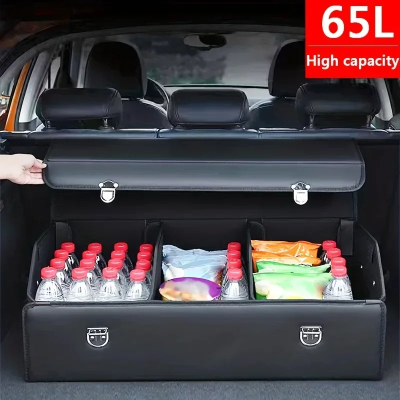 Car Cargo Organizer Trunk Storage Organizer Car Accessories Waterproof Leather Container Folding Cargo Storage Box For SUV Sedan