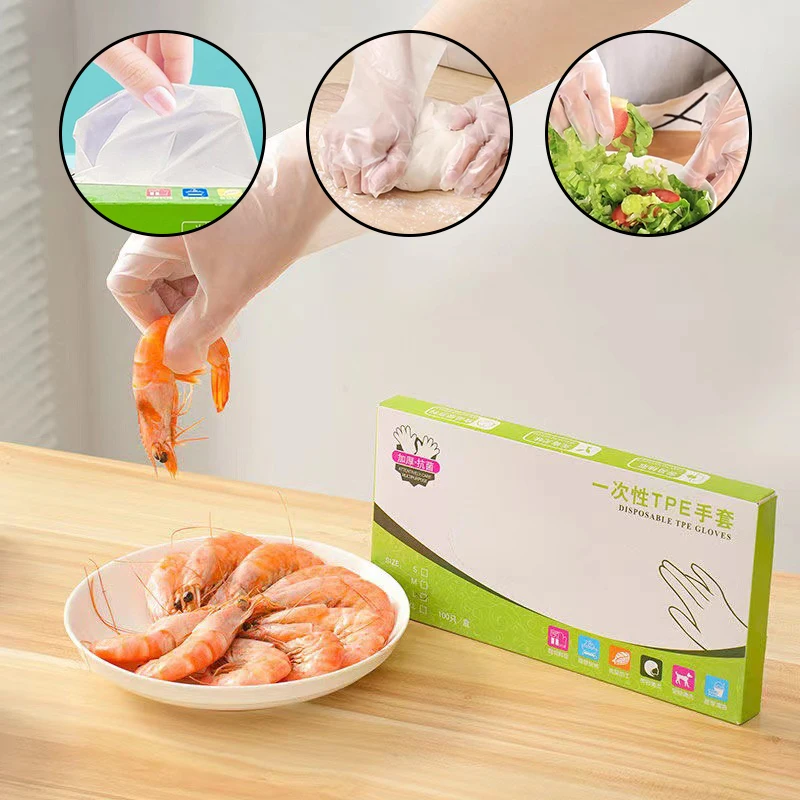 TPE Transparent Disposable 100pcs/box Latex Free Gloves Gloves Non-Slip Acid Work Safety Food Grade Household Cleaning
