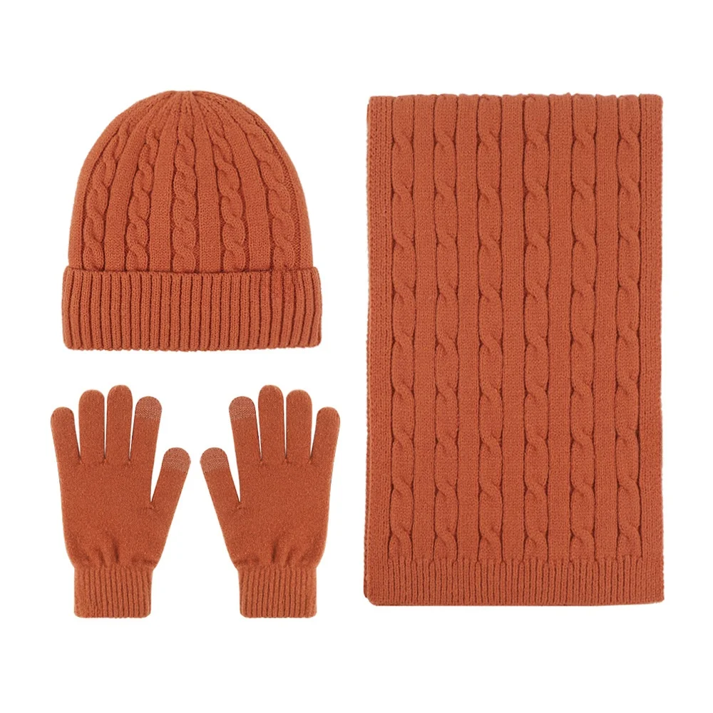 Winter clothes casual keep warm fur glove thickening hat set knitted scarf