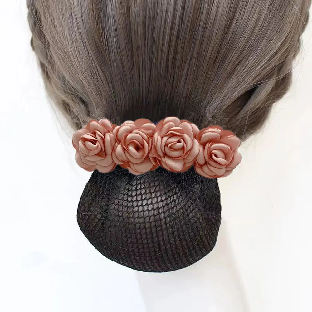 

Crochet Bun Net Gift For Mom Flight Attendant Flower Bun Net Snood Women Hairpin Korean Style Headdress Rose Spring Clip