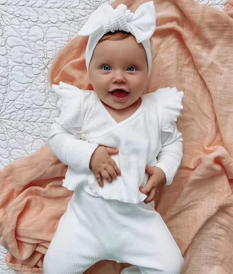 Description Picture 5 of itemBaby Pajamas Newborn Girls Clothing Sets for Kids Sleepwear Footie Robe Spring Knitted Top Pants Children Clothes Suit Outfits