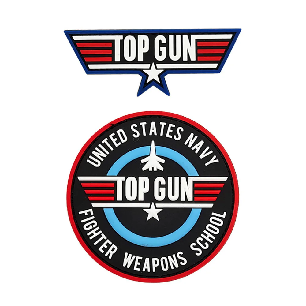 Top Gun Pilot Badge Tactical Morale Badge American Flag PVC Hook and Loop Patches Backpack Decorative Sticker
