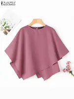 ZANZEA Women Fashion Blouse Chic 3/4 Sleeve Ruffle Hem Top Shirt 2025 Summer Round Neck Loose Blusa Elegant Irregular Work Tunic - Image 5