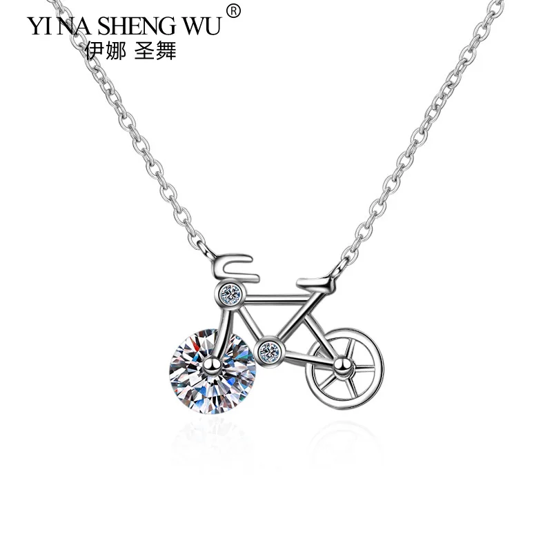 

S925 Sterling Silver Women's Necklace 1 Ct Moissanite Pendant Personality Fashion Bicycle Necklace Cute Wind Gift for Girlfriend