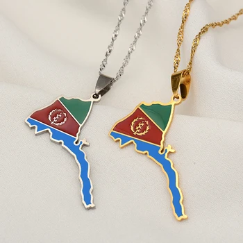 SONYA Eritrea Map Flag Pendant Thin Necklaces for Women Girls Gold Color  African Map of Eritrean stainless steel Jewelry 1