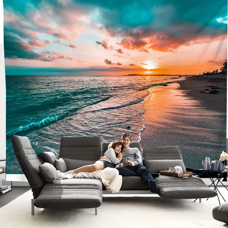 Tapisserie murale coucher de soleil sur plage bord de mer 2