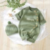 Baby knitted Jumpsuit with Hat Custom Embroidered Name Newborn Boys Girls Birth Gift Sweater Personalized Cute Crawling Suit Set 2