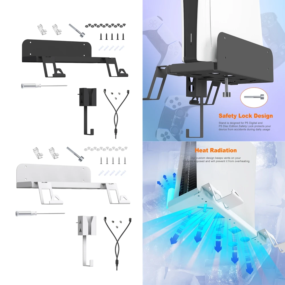 

Multifunction Wall Mount Bracket For PS5 Game Host Rack Controller Headphone Storage Bracket Stand Anti-Slip Holder