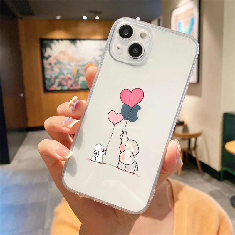 Silicone Clear Cover Cartoon Luxury Couple Style Phone Case