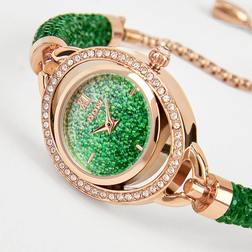 DOM Green Bracelet  Watch Watch Ladies Steel Band Women's  Bracelet Watch Ladies Clock Relogio Feminino Montre Femme