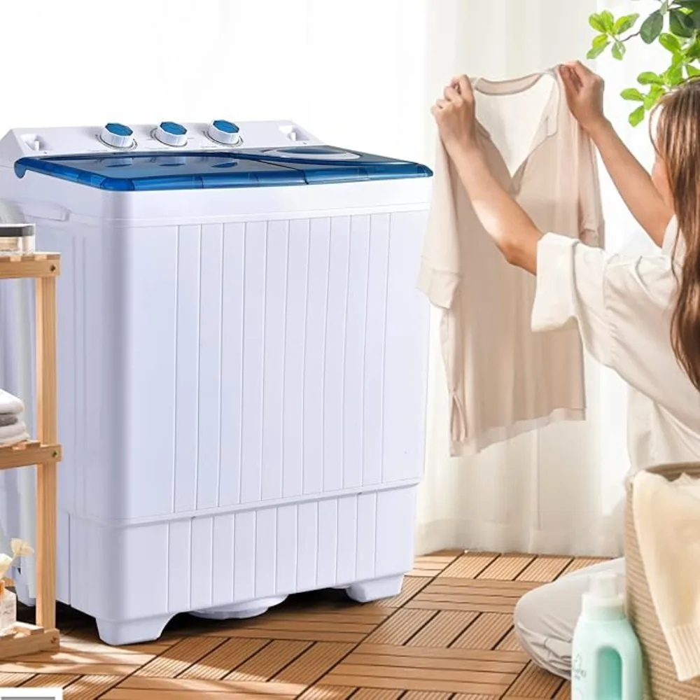Portable Washing Machine Twin Tub 26lbs Capacity Laundry 18lbs 8lbs Spinner Combo with Built-in Drain Pump 2