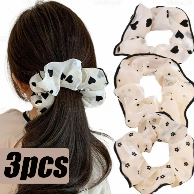 Champagne Large Intestine Hair Ties Elastic Love Flower Shape High Ponytail Hair Band Sweet Pleated for Women Head Accessories