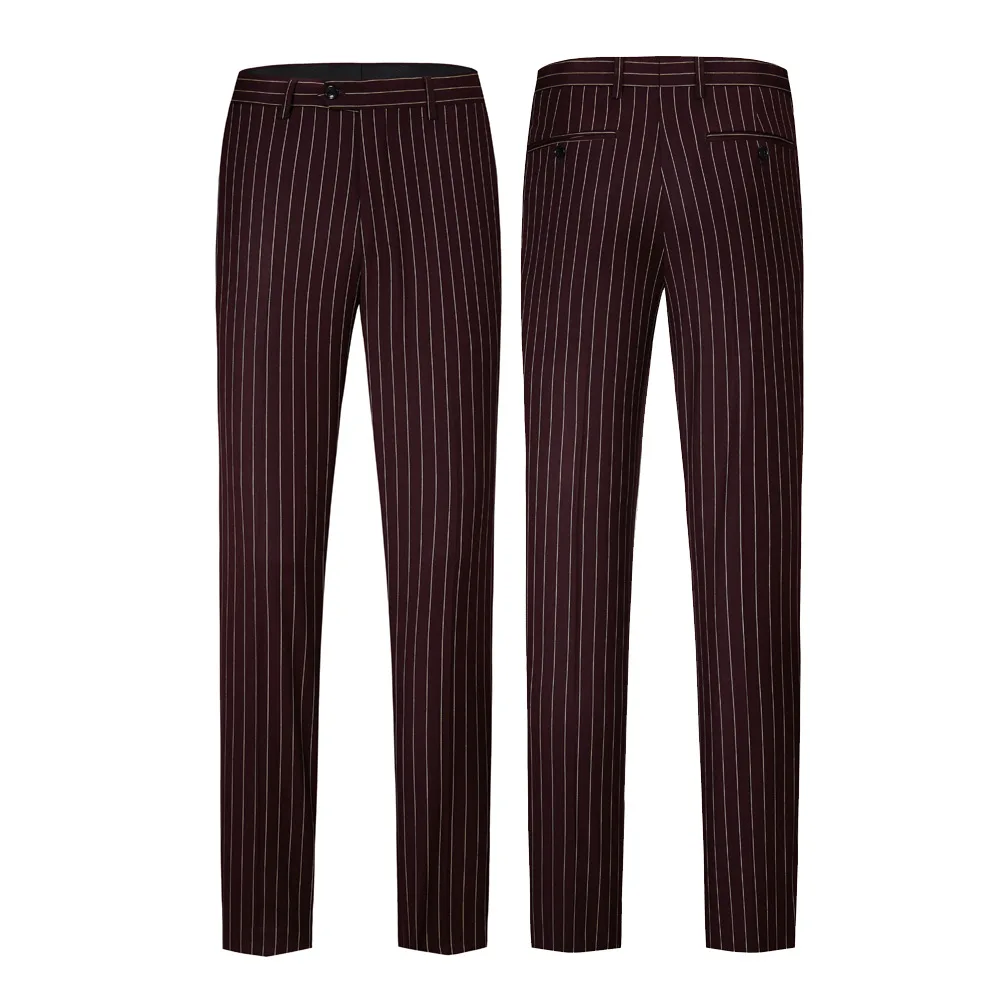 Elegant Business Stripe Men Suit Double Breasted Black Burgundy Wedding Dress Banquet New Fashion Male Blazer Pants 2 Pieces Set