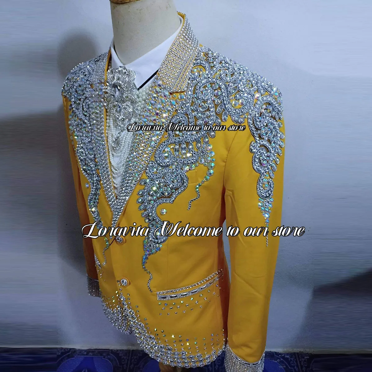 Sparkle Crystals Gem Men Suits For Wedding Groom Tuxedos Formal Male Prom Party Blazers 2 Pieces Sets Slim Fit Costume Homme