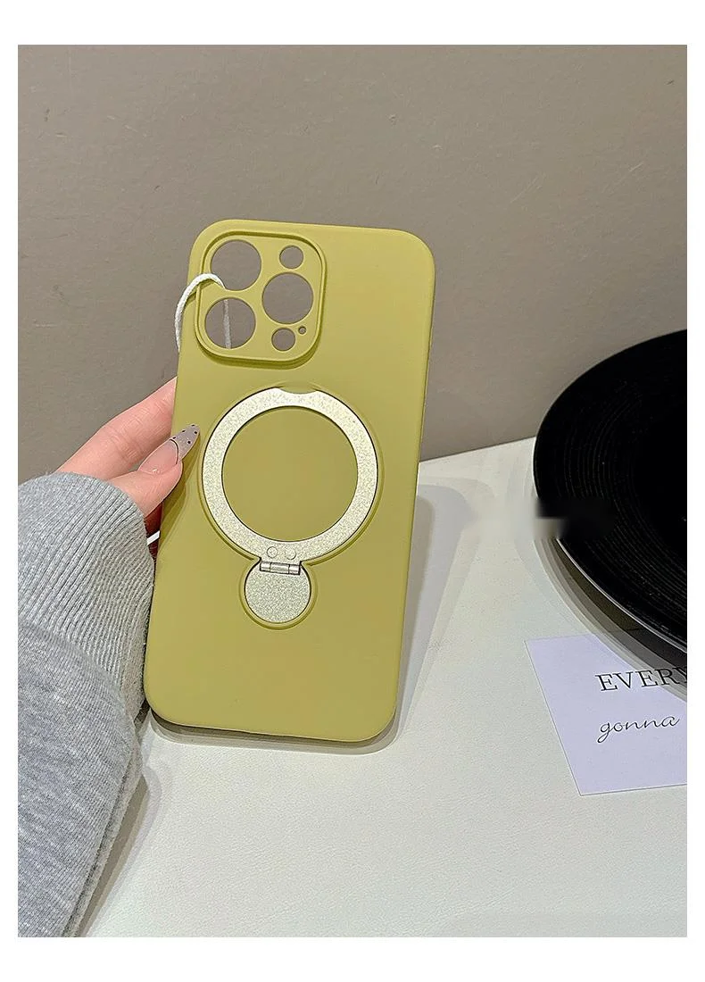 Premium solid color magnetic rotating folding stand suitable for 16 Promax phone case iPhone liquid silicone 15_voghion.com