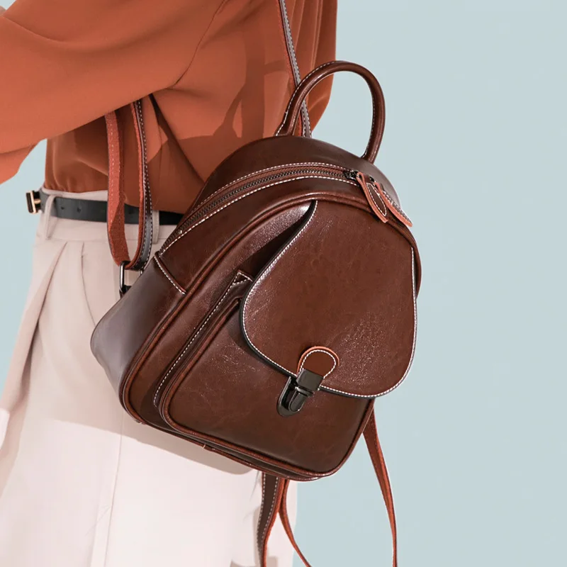 

Рюкзак женский из натуральной кожи, маленькая школьная модная Дизайнерская Дорожная сумка из натуральной воловьей кожи, ранец для девочек