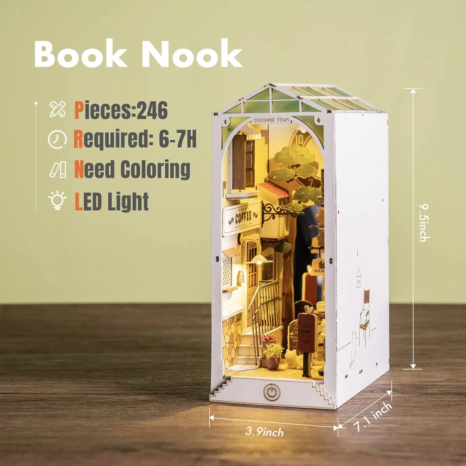 Robotime Wooden Book Nook Dollhouse Kit Puzzle House Model Building Kits with LED Lights Sakura Densya Sunshine Town Gardenhouse 2