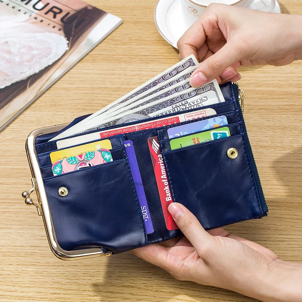 New Genuine Leather Retro Handheld Bag Short Wallet Women's Multifunctional Clip Zero Cowhide Wallet Simple Storage Bag