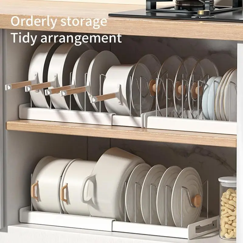 

Kitchen Telescopic Pot Rack Cabinet Organizers Pot Storage Rack Expandable Stainless Steel Pan Shelf Compartment Organizer