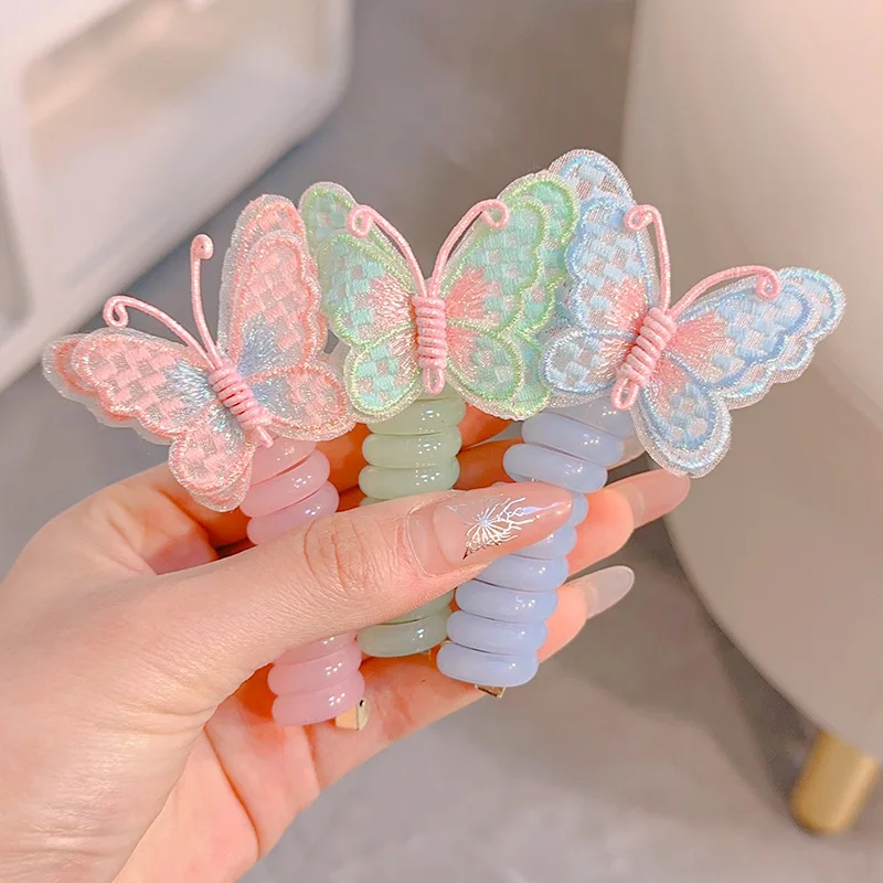 2Pcs Girls Elastic Rubber Bands Children Telephone Wire Hair Ties Spiral Coil Hairbands Hair Rope Ponytail Accessories hair accessories