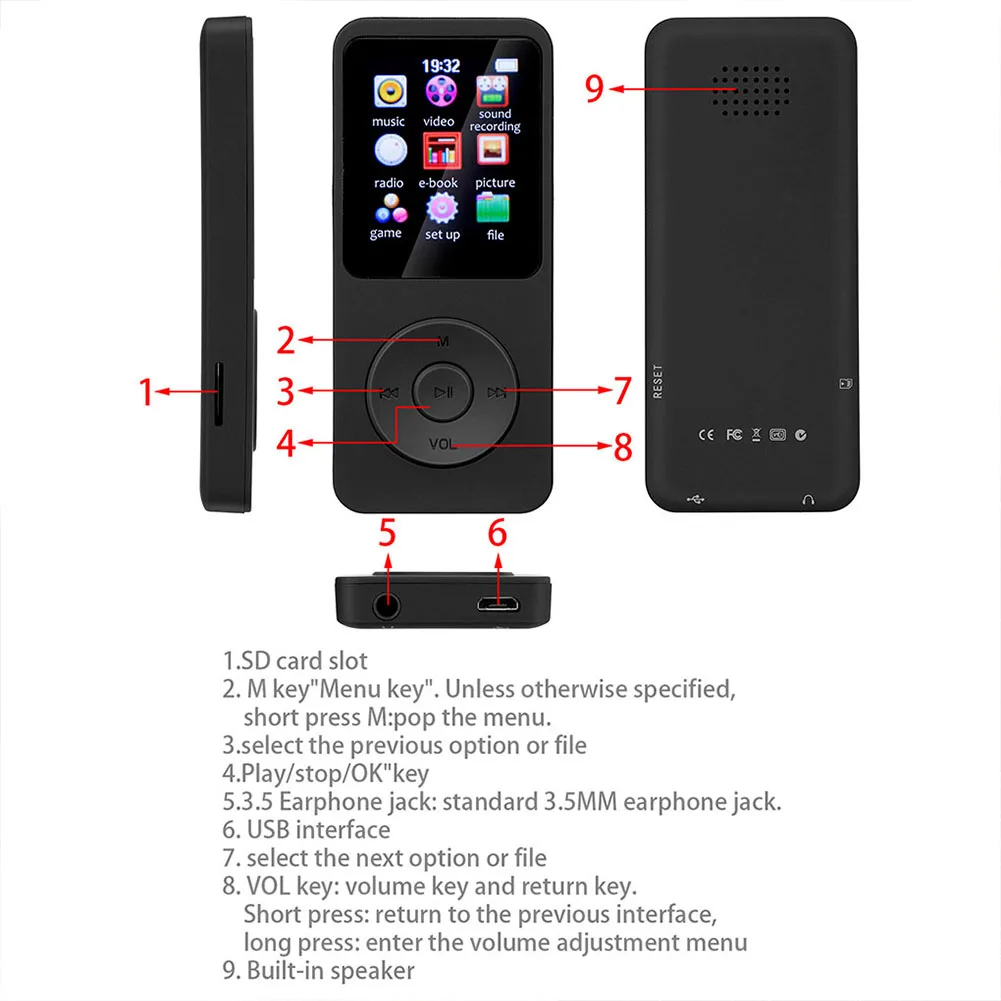 Music Player 1.8 Inch Color Screen MP3 MP4 Music Player Bluetooth-compatible 5.0 E-Book Walkman Suppprt TF Card for Windows 8