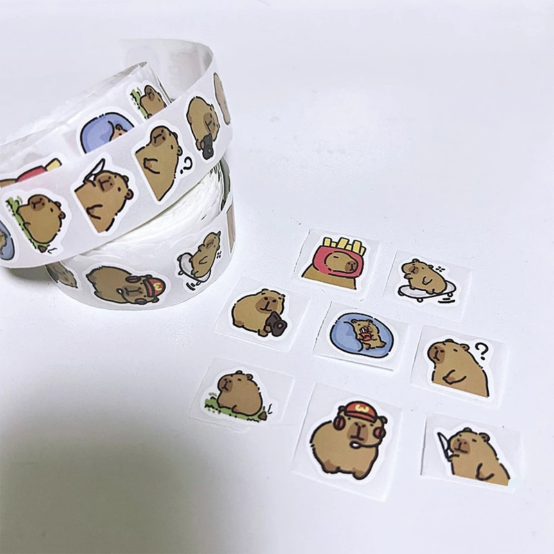 Rollo de pegatinas de capibara de 500 piezas: calcomanías impermeabl de animal y alimentos de PVC para computadora portátil, botella de agua, teléfono - AliExprs 21 Rollo de pegatinas de capibara de 500 piezas: calcomanías impermeabl de animal y alimentos de PVC para computadora portátil, botella de agua, teléfono - AliExprs 21