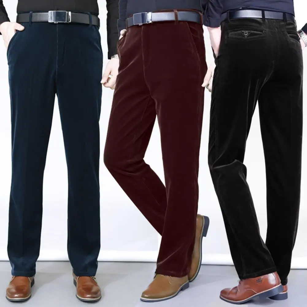 

Corduroy Pants Button Zipper Fly Suit Pants Male Winter Velvet Lining Warm Corduroy Trousers