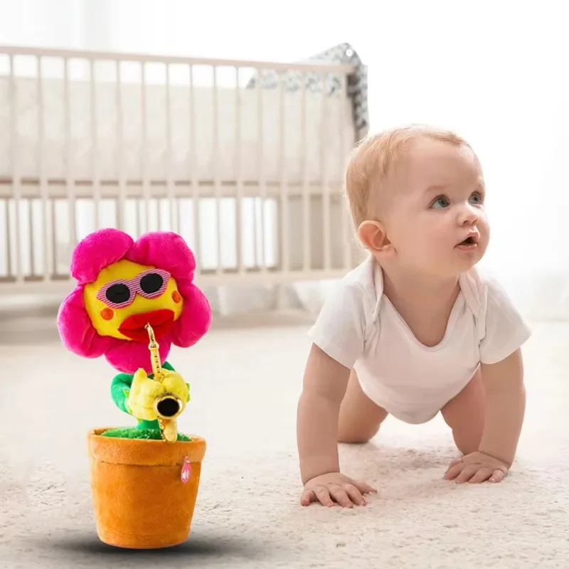 kids toys Singing And Dancing Cactus Sun Flower Toy Simulation Sunflower Dancing Playing Saxophone Bluetooth Musical Plush Toy 3