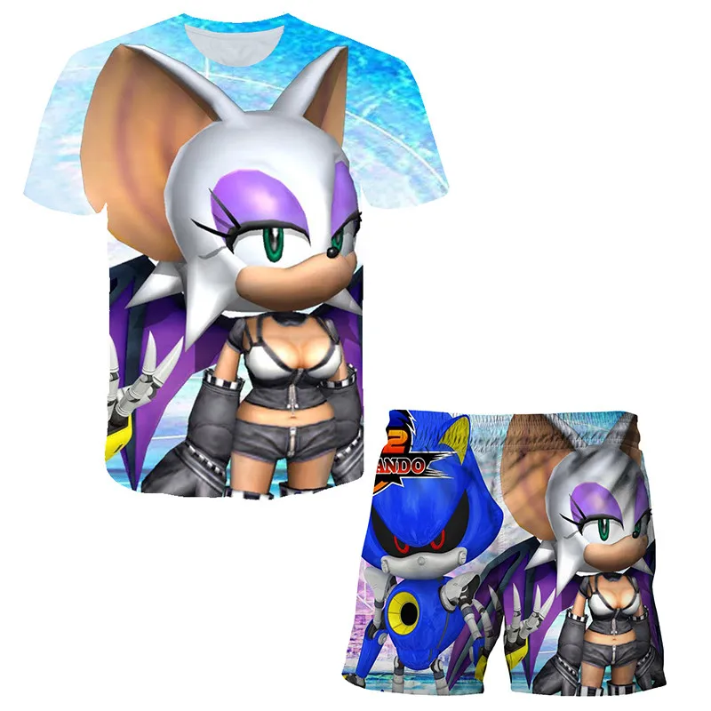 2022 Summer Kids Sonic- 3D Printed Anime Suits For Boys Girls Short Sleeve Sets Boys Clothes T-shirt Sets+Shorts 2 Piece Baby Clothing Sets near me