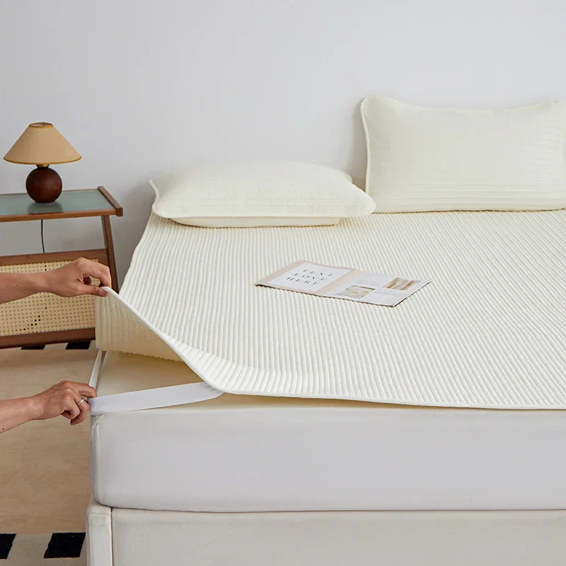 3PC quilted solid color patterned mattress cover Bedroom dormitory washable machine washable (pillowcase included)