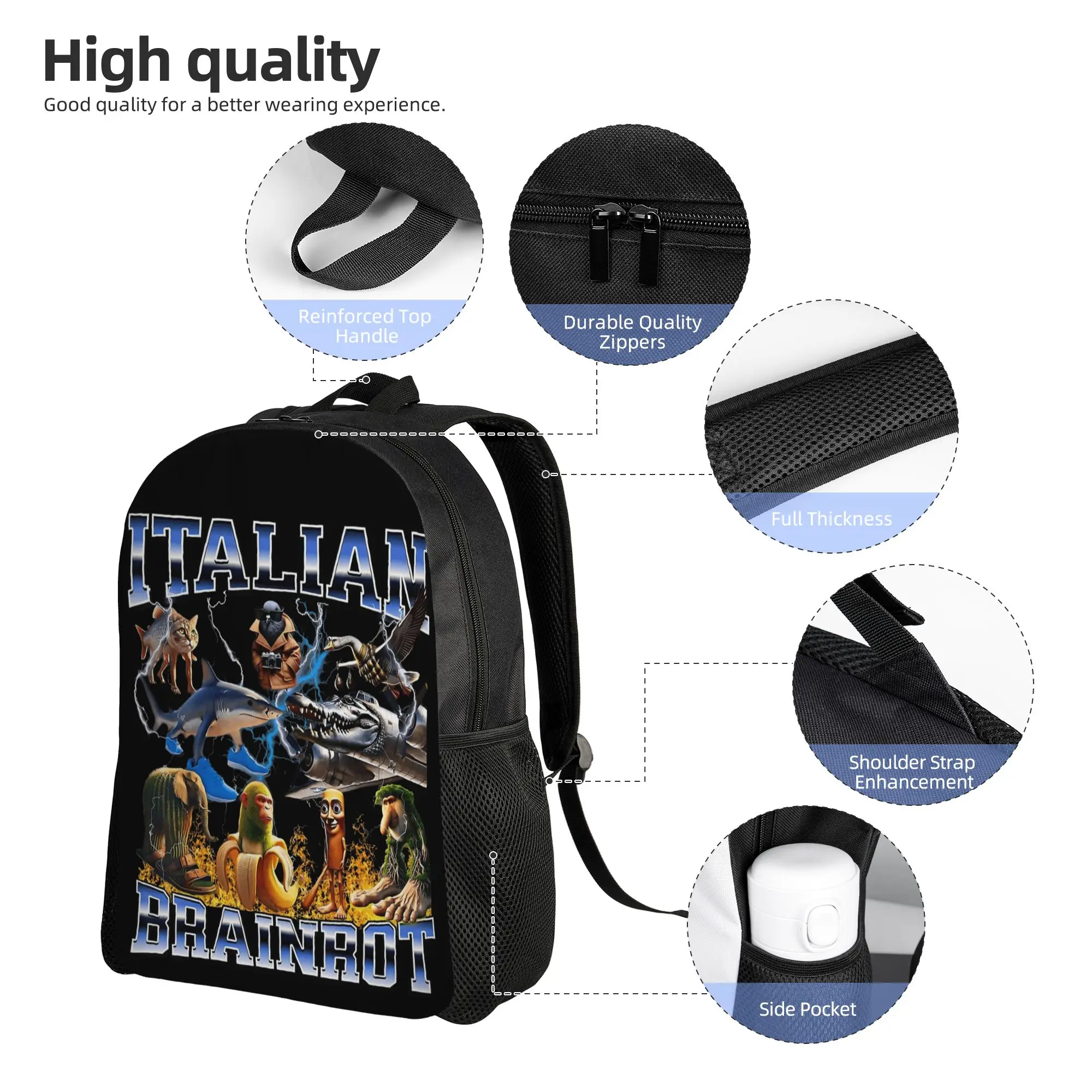 Bombardiro Crocodilo Tralalero Tralala Cool Backpack 스포츠 학생 이탈리아 Brainrot Daypack 남성용 여성용 노트북 캔버스 가방