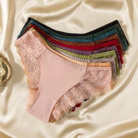 TrowBridge 3 pièces/ensemble doux femmes culottes soie Satin sous-vêtements dentelle Sexy Lingerie filles respirant slips doux confortable culotte 2