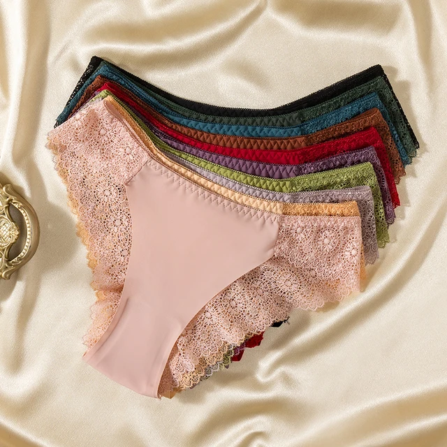 TrowBridge 3 unids/set de bragas dulces para mujer, ropa interior de satén de seda, lencería Sexy de encaje, calzoncillos transpirables para niñas, bragas suaves y cómodas 2