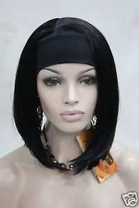 

Cute 3/4 wig with headband off black 2# straight women' short synthetic half wig
