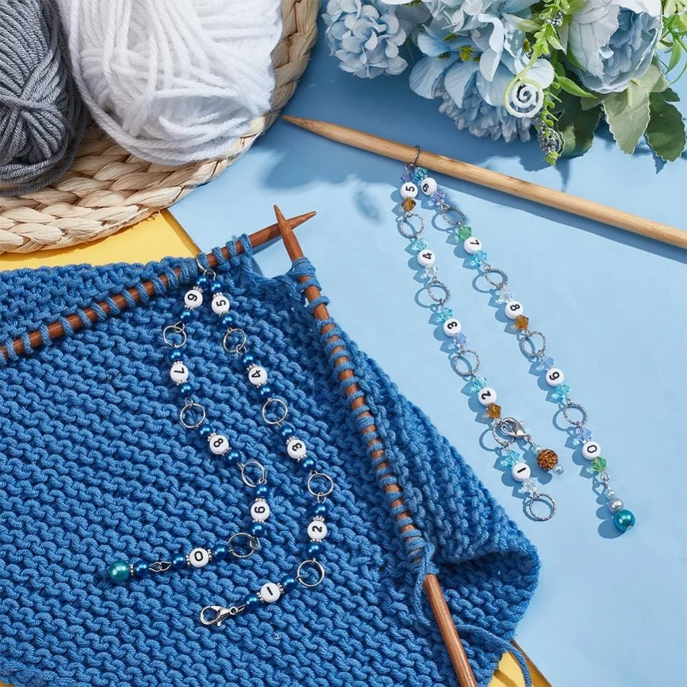 Knitting Supplies Knitting Craft Supplies Crochet Stitch Markers Blue Beads Knitting Row Counter Chains Number Beads Acrylic Stitch Markers 2 Pcs Row Counting Accessories for Knitting Crochet