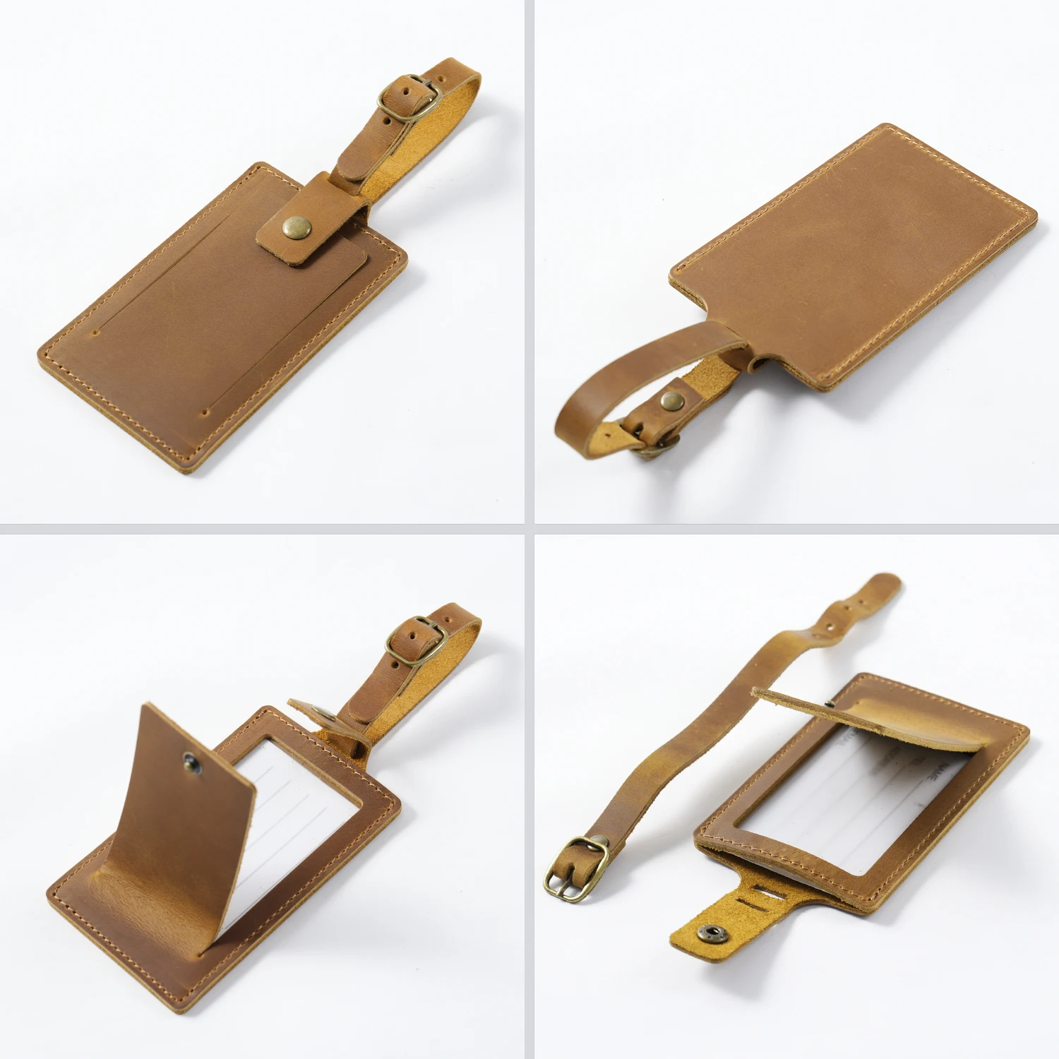 Vintage Leather Luggage Tag, Premium Full-Grain Leather Travel Tag, Creative Gift for Travelers, 11x7x5cm 40g