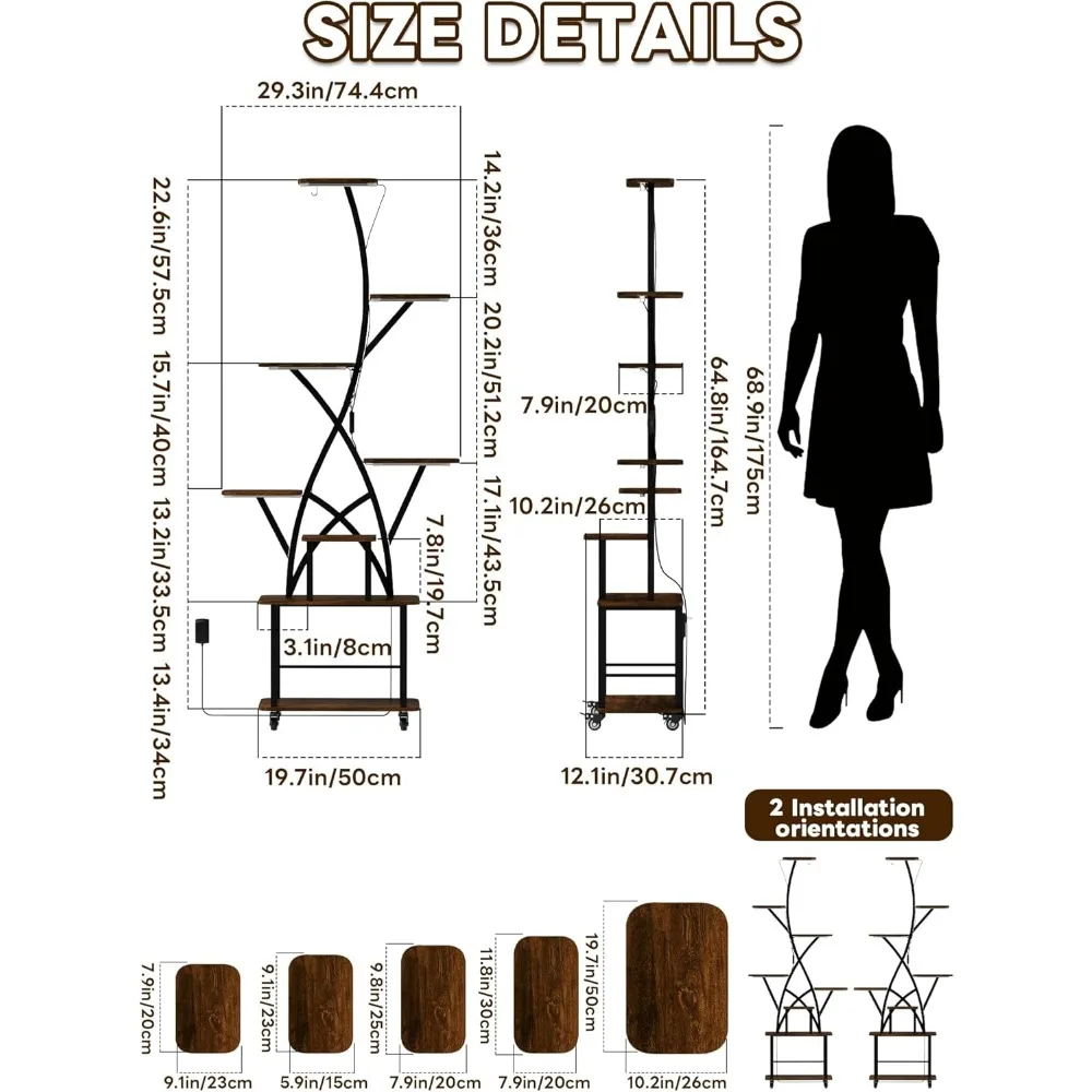 8 Tiered Plant Stands with Wheel 64" Tall Shelf for Indoor Multiple Metal Plants Flower Holder, Plant Shelves 2